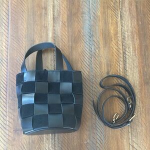 J.Crew Woven Bucket Bag Leather Suede New NWT Black